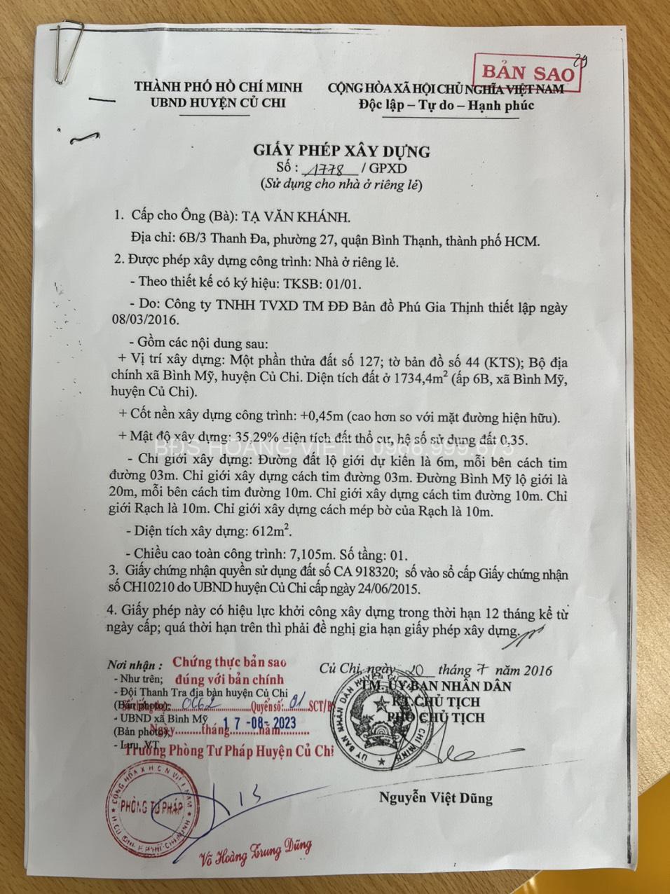 Đo vẽ xin giấy phép xây dựng Củ Chi - BĐS Hoàng Việt
